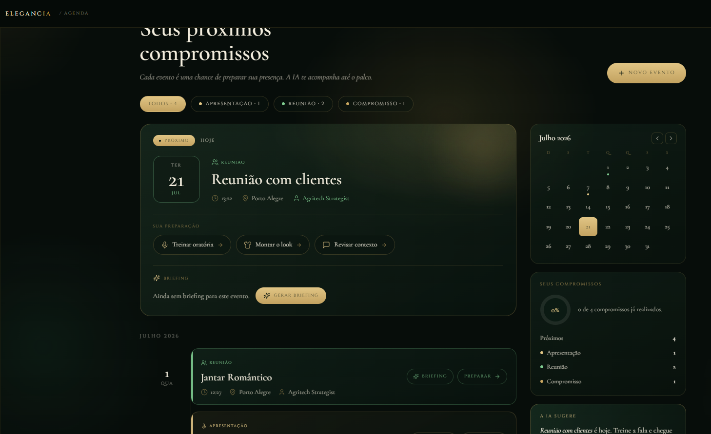 Prévia da plataforma · Eventos